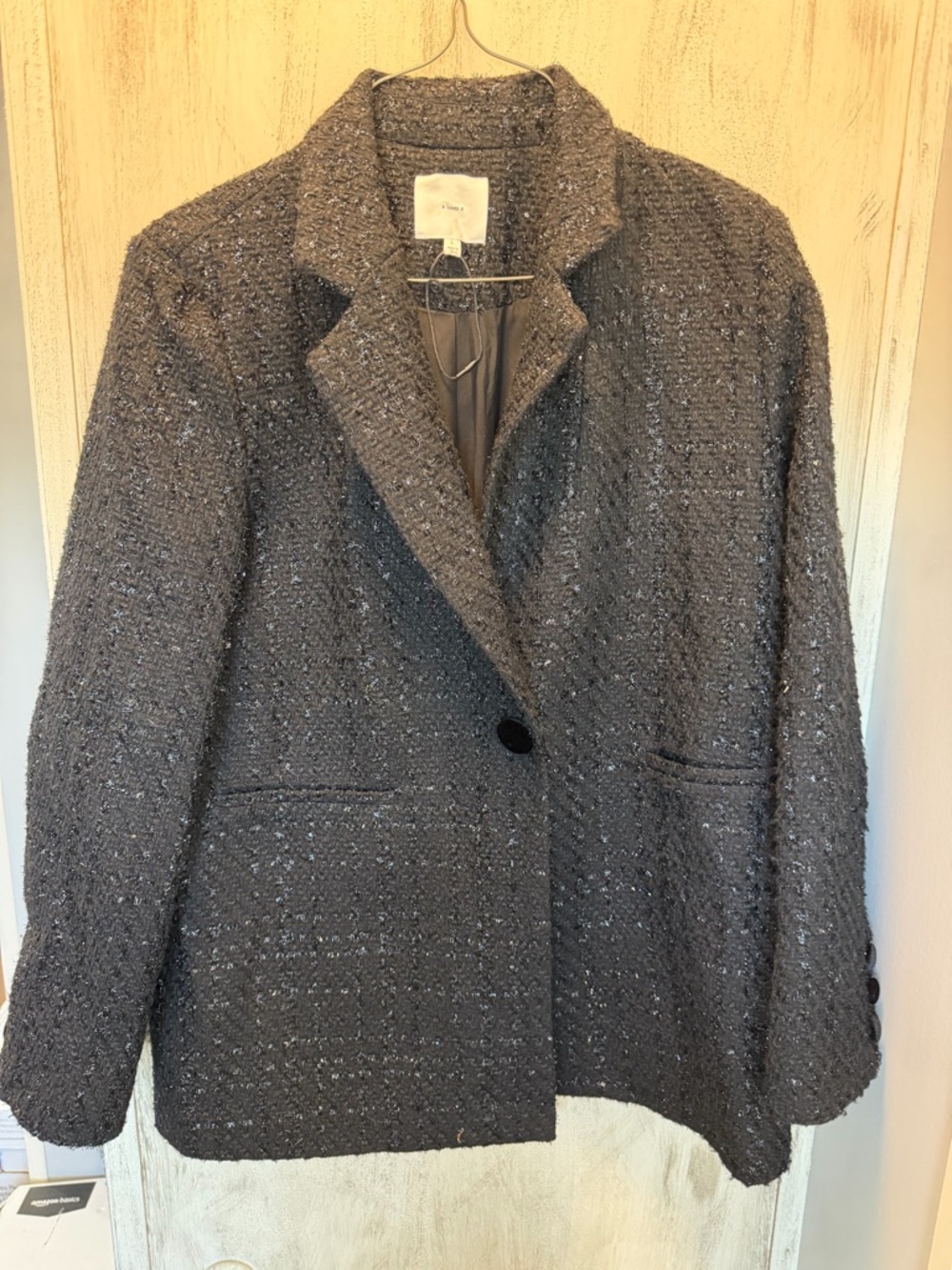 a loves a black oversized tweed blazer jacket with velvet buttons New with tags